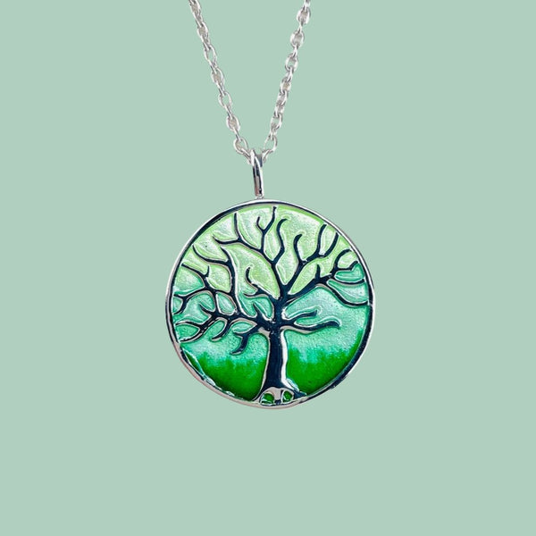 Sterling Silver and Enamel Green 'Tree of Life'  Pendant by Nicole Barr.