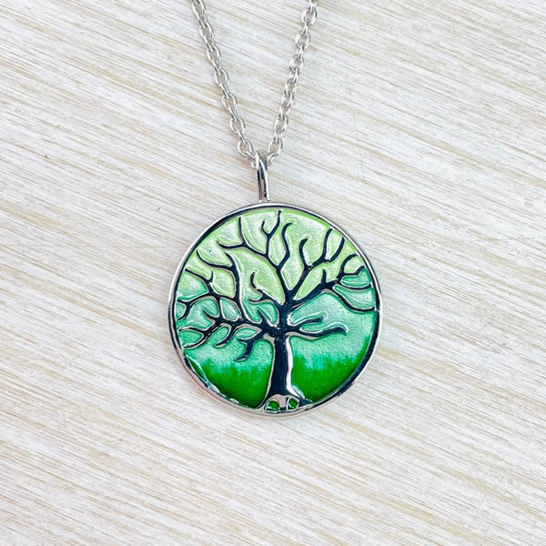 Sterling Silver and Enamel Green 'Tree of Life'  Pendant by Nicole Barr.