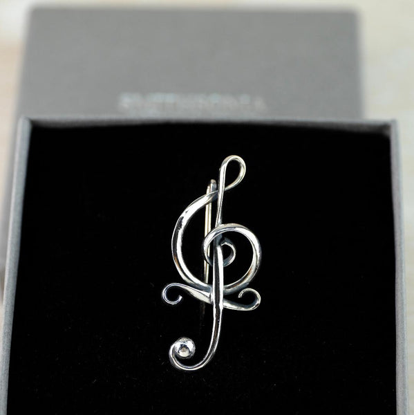 Antique Silver Treble Clef Brooch, Hallmarked Chester 1909 by Charles Horner.