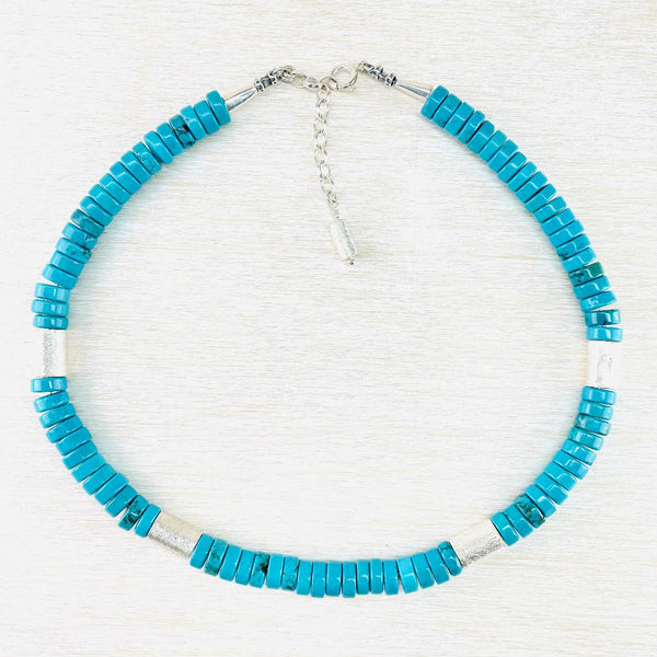 Handmade Turquoise and Sterling Silver Beaded Necklace.