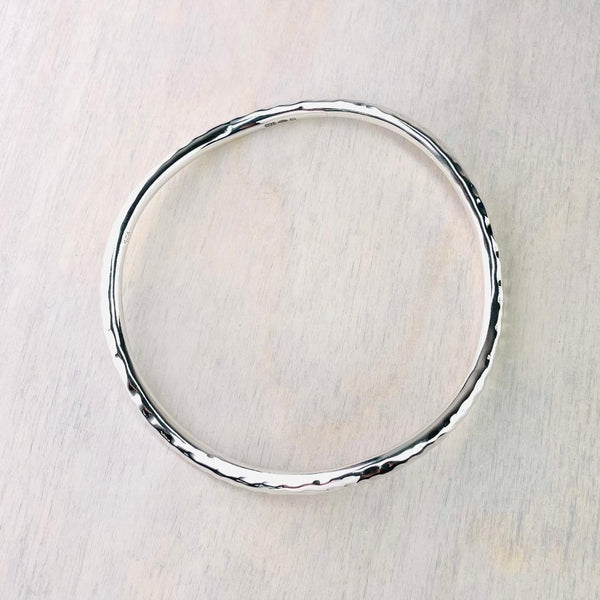 Hammered  Gently Waved Sterling Silver Bangle.