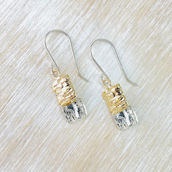 Textured Silver and Gold Plated Articulated Drop Earrings by JB Designs.