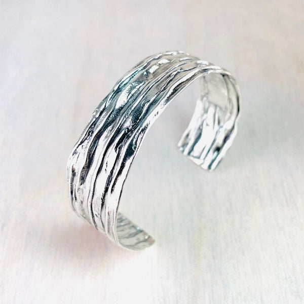 Textured Sterling Silver Cuff Bangle Bracelet.