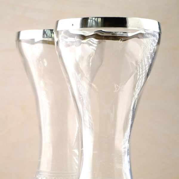 Pair of Antique Silver Topped Glass Vases,  Hallmarked in London, 1907