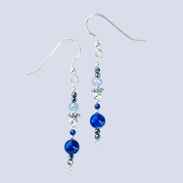 Lapis, Spinel and Silver Beaded Earrings by Emily Merrix.