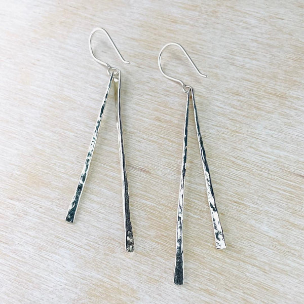 Long Sterling Silver Double Stick Dangly Earrings.