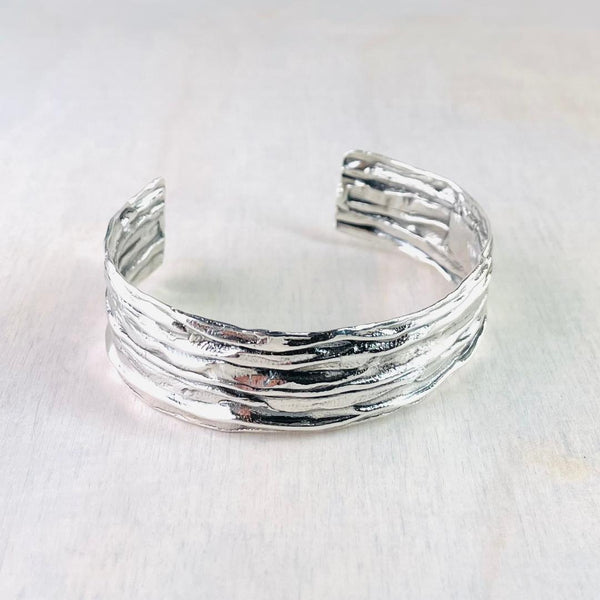 Textured Sterling Silver Cuff Bangle Bracelet.