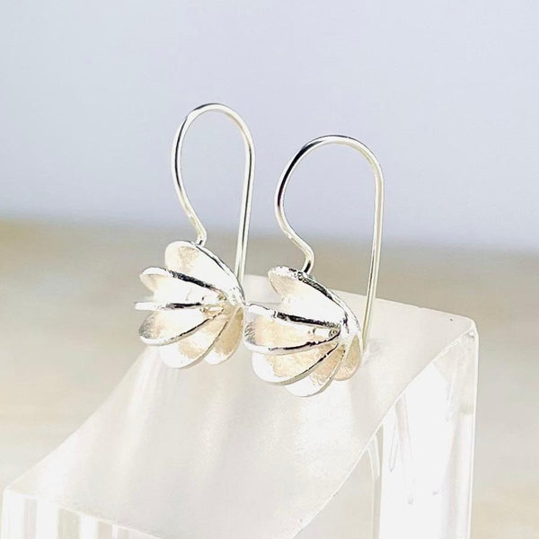 Satin and Polished Silver Organic Drop Earrings.