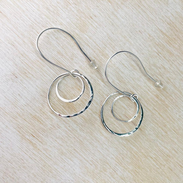 Sterling Silver Drop Earrings  With Double Circles.