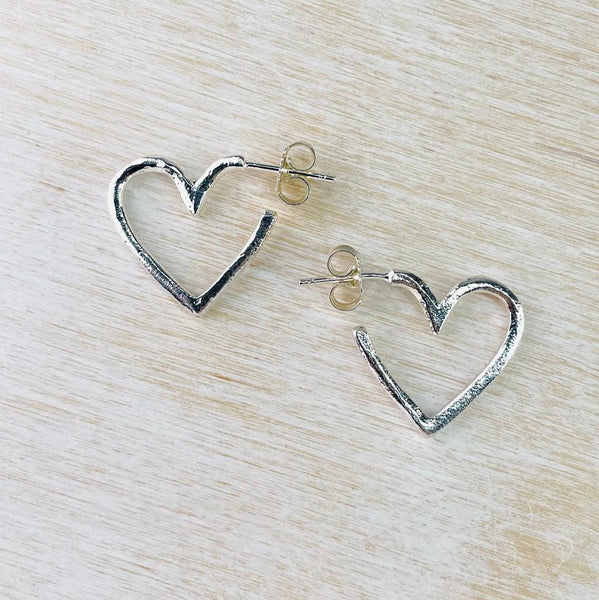 Sterling Silver  Heart Shaped Half Hoop Earrings.