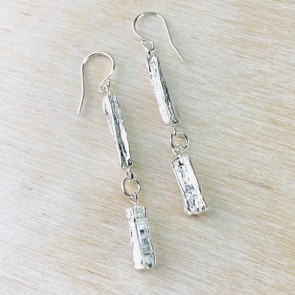 Three Dimensional Textured Silver Long Drop Earrings by JB Designs.