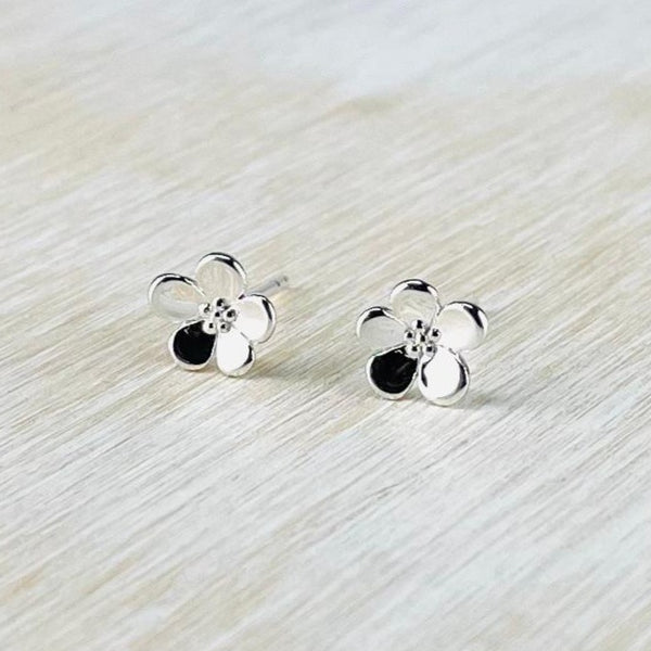 High Polished Sterling Silver Flower Stud Earrings by JB Designs.