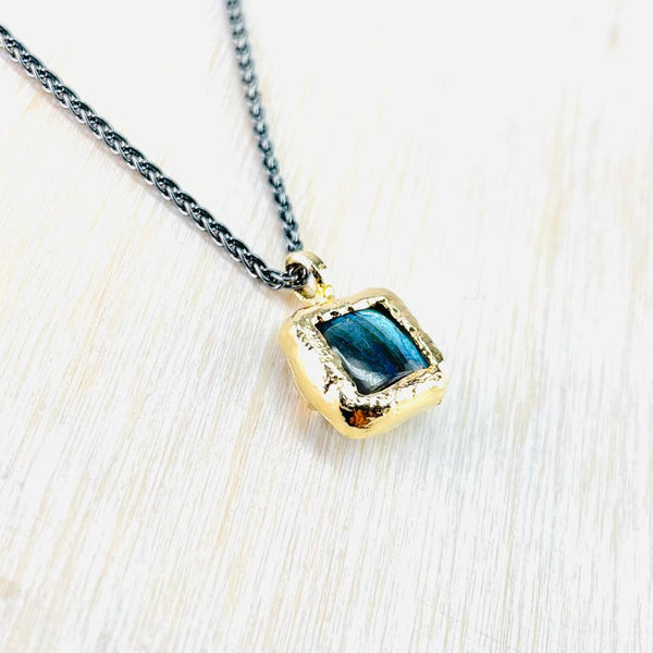 Labradorite and Gold Plated Silver Square Pendant by JB Designs.