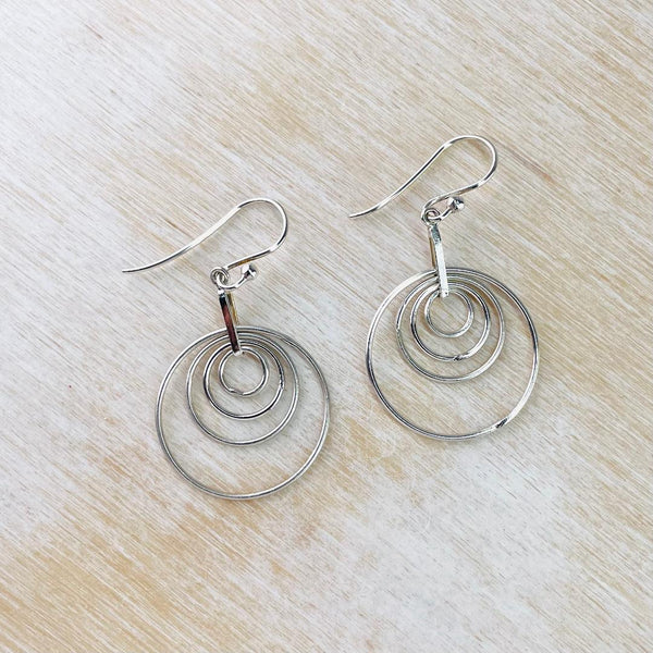 Sterling Silver Drop Earrings  With Four Circles.
