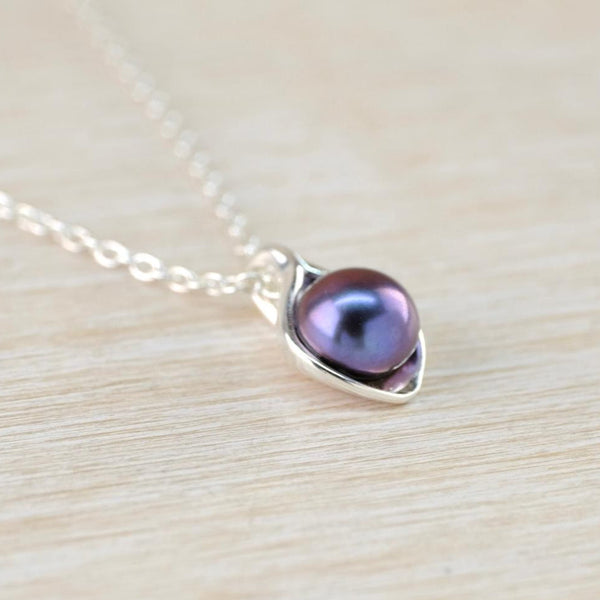Sterling Silver and Peacock Pearl Pod Pendant.