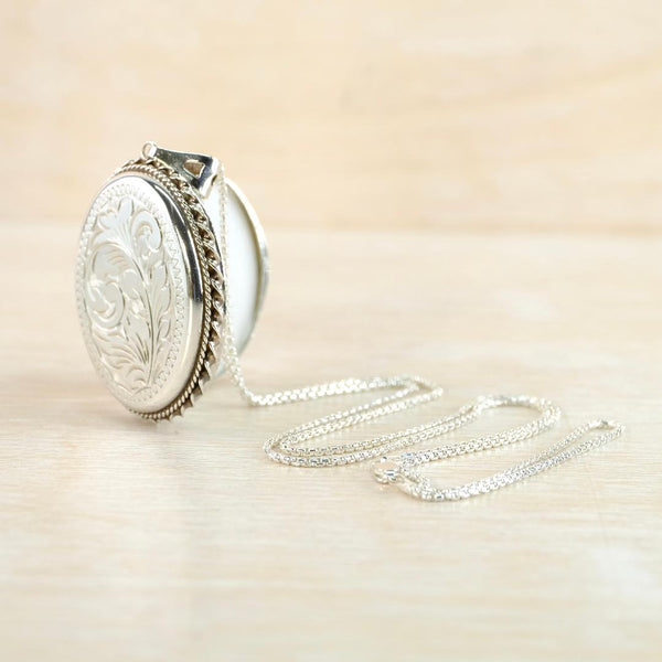 Vintage Sterling Silver Oval Locket Pendant, Hallmarked Birmingham, 1993