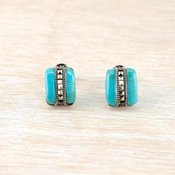 Silver, Marcasite and Turquoise Art Deco Style Stud Earrings.
