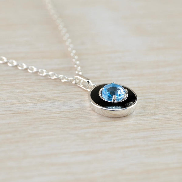 Blue Topaz and Enamel Pendant Set in Silver By JB Designs
