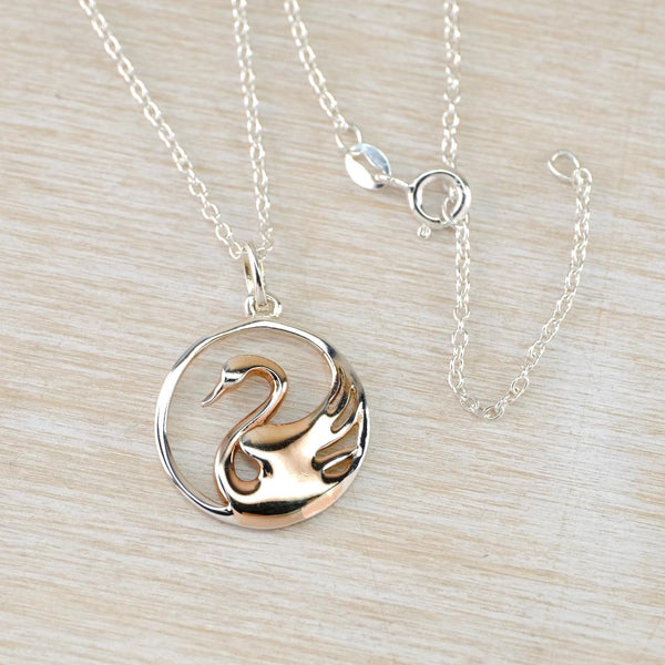 Silver and Gold-Plated Swan Pendant Necklace