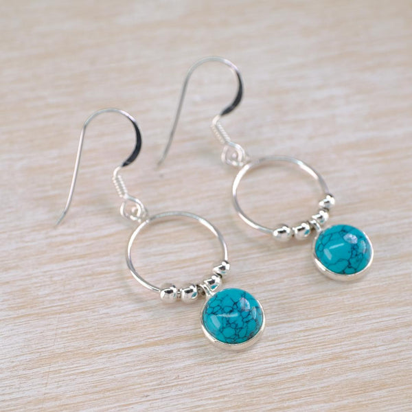 Silver Ring and Balls Drop Earrings With Turquoise.
