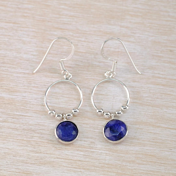 Silver Ring and Balls Drop Earrings With Sapphire Quartz.