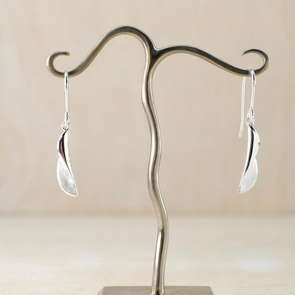 Satin and Polished Silver Drop Earrings With Delicate Twist by JB Designs.