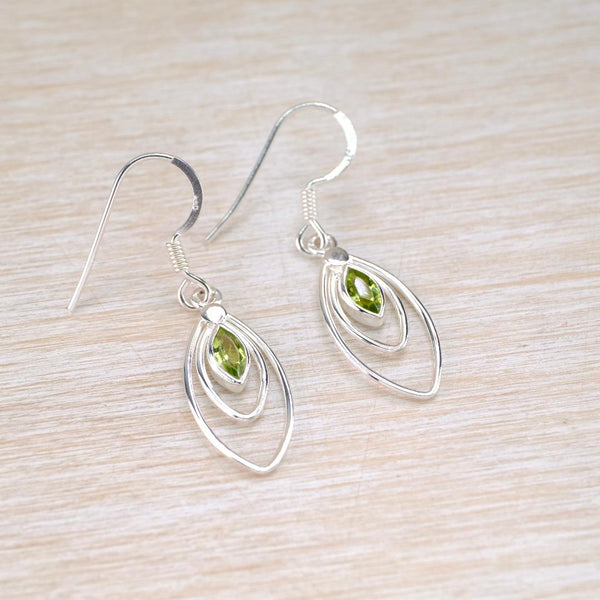 Double Marquise Sterling Silver Peridot Drop Earrings.