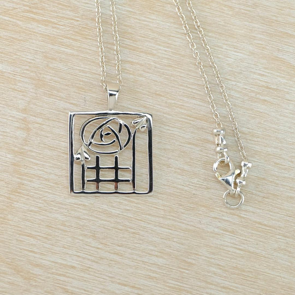 Vintage Sterling Silver Square Pendant Inspired by Charles Rennie Mackintosh