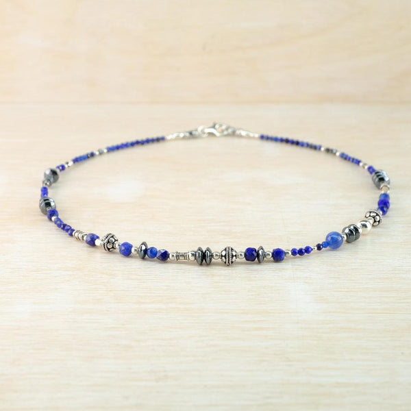 Lovely in Lapis, Decorative Silver Bead Necklace by Emily Merrix.