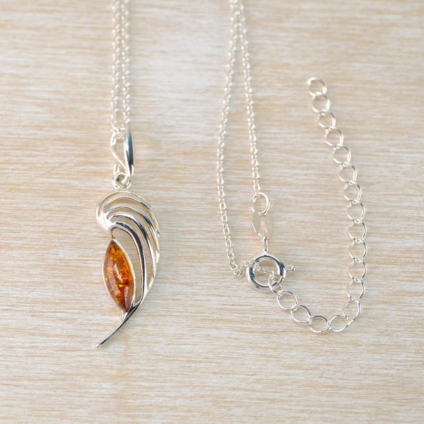 Baltic Amber and Sterling Silver Pendant with Angel Wing Setting.