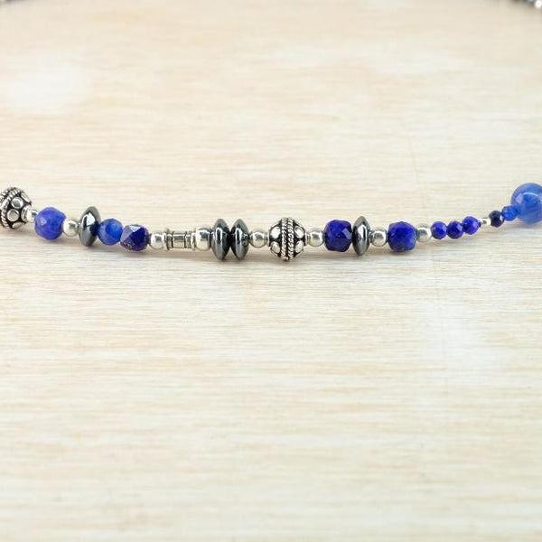 Lovely in Lapis, Decorative Silver Bead Necklace by Emily Merrix.