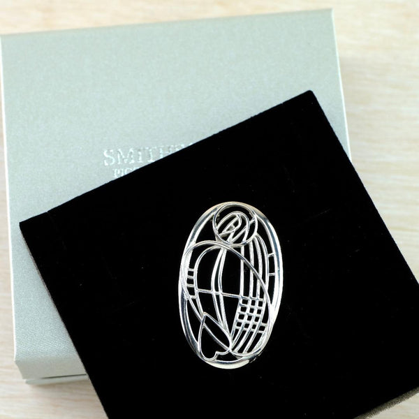 Oval Vintage Sterling Silver Charles Rennnie Mackintosh Inspired Brooch.