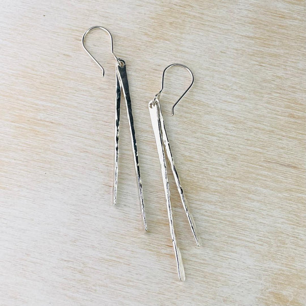 Long Sterling Silver Double Stick Dangly Earrings.