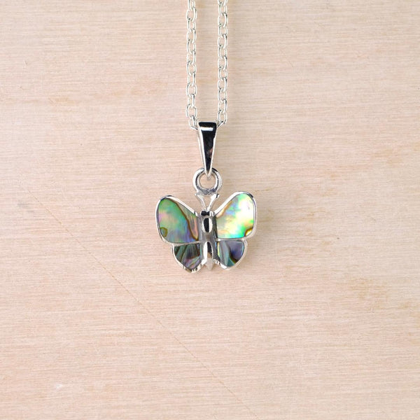 Small Sterling Silver and Abalone Butterfly Pendant.