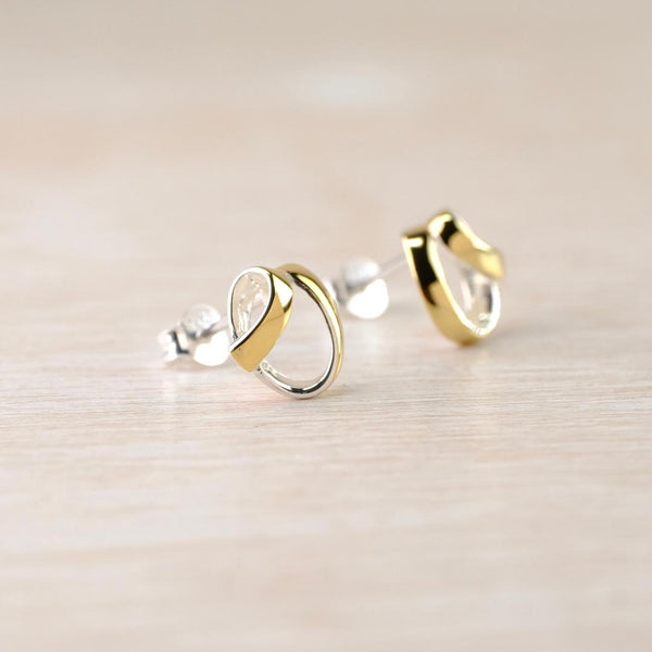 Two Colour Silver and Gold Plated Ribbon Stud Earrings by JB Designs.