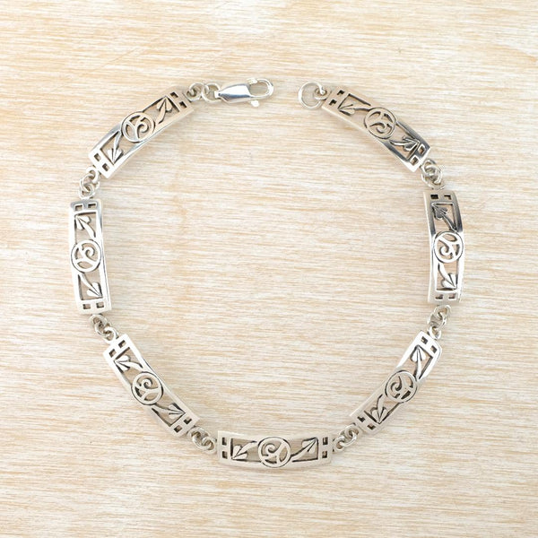 Vintage Silver Link Bracelet with Charles Rennie Mackintosh Style Design.