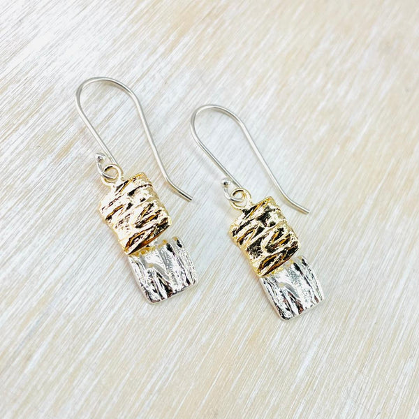 Textured Silver and Gold Plated Articulated Drop Earrings by JB Designs.