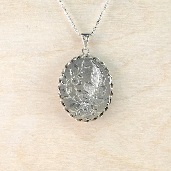 Vintage Sterling Silver Oval Locket Pendant, Hallmarked Birmingham, 1975