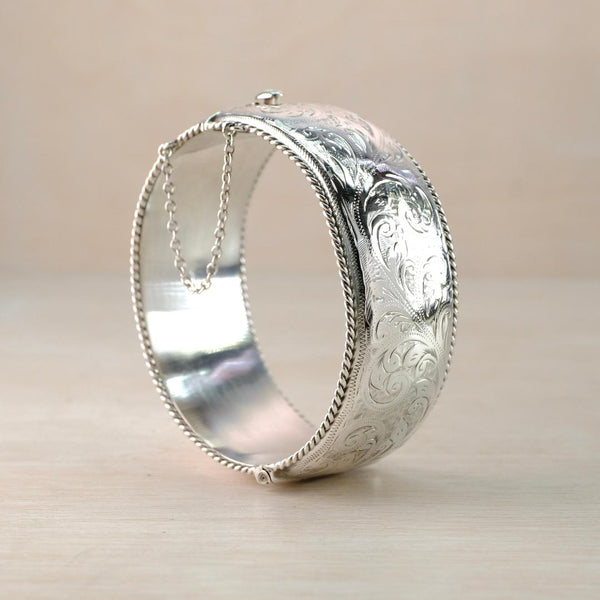 Vintage Wide Sterling Silver Bangle Bracelet, Hallmarked Birmingham, 1959