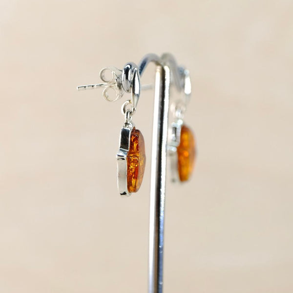 Amber and Sterling Silver Hamsa Hand Earrings.