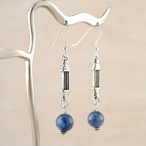 Silver and Kyanite Long Drop Earrings by Emily Merrix.