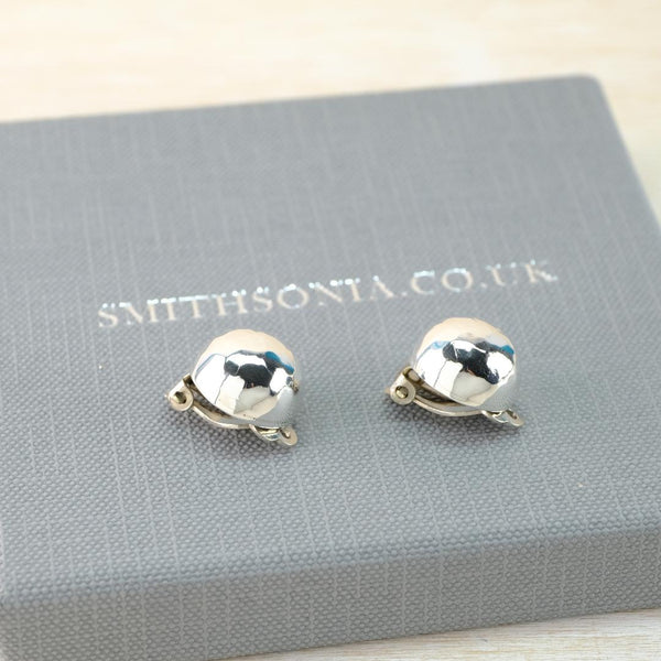 Sterling Silver Domed Clip-On Earrings.