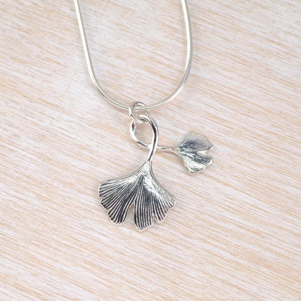 Sterling Silver Ginkgo Leaf Pendant.