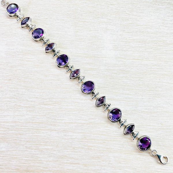 Sterling Silver and Faceted Amethyst Stone Set Bracelet.