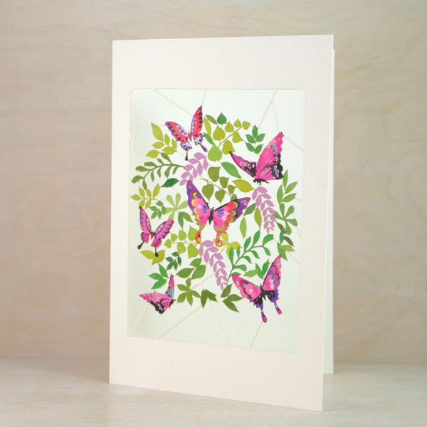 'Butterflies on Leaves' Laser Cut Blank Card