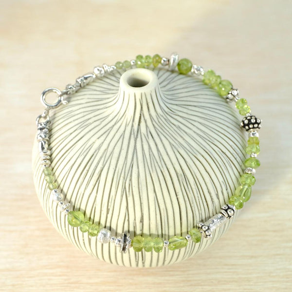 Antique Style Silver Bead and Peridot Bracelet