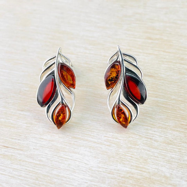 Mixed Amber and Silver Leaf Stud Earrings.