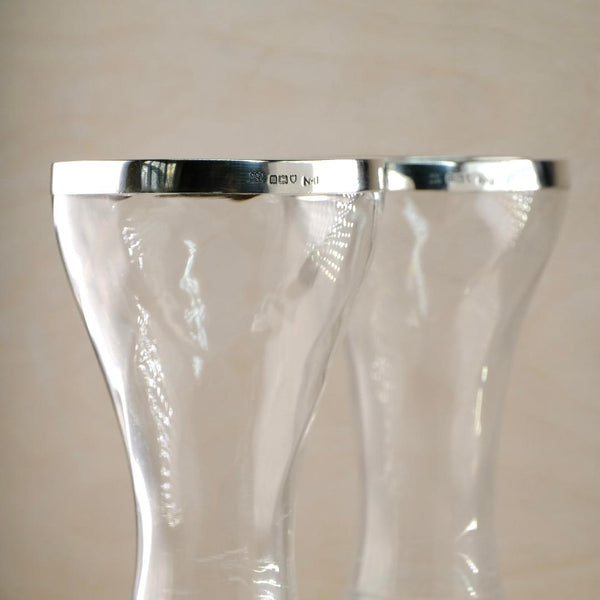 Pair of Antique Silver Topped Glass Vases,  Hallmarked in London, 1907