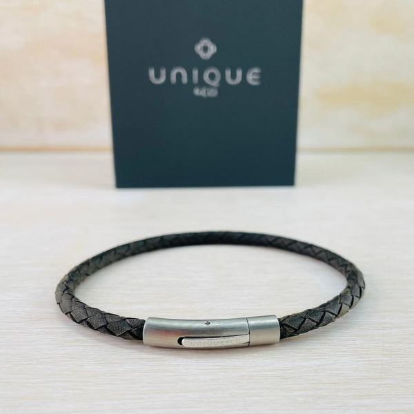 Gents Light Brown Leather and Stainless Steel Bracelet by Unique & Co.