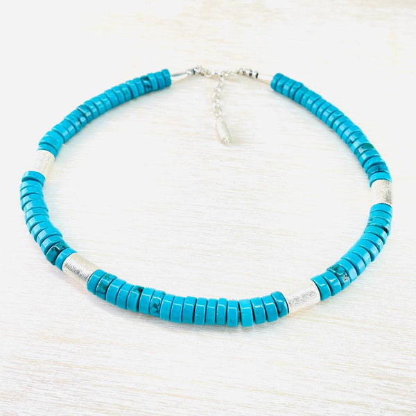 Handmade Turquoise and Sterling Silver Beaded Necklace.